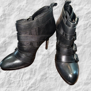 Coach Tessie Black Leather Heeled Buckle‎ Ankle Booties Size 6.5B